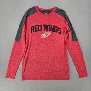 NHL Detroit Red Wings Mens Small Long Sleeve Shirt Red Heathered Raglan Sporty